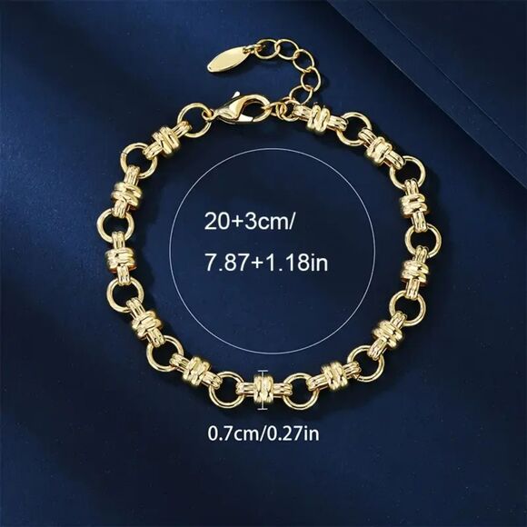 "Icon" Unisex 18K Gold Plated Splicing Chain Bracelet – 7mm Bold Statement Link - Picture 2 of 2